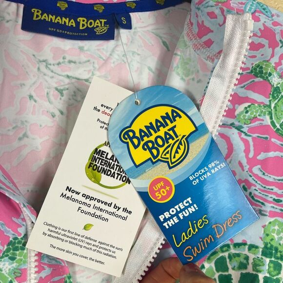 Banana Boat UPF 50+ dress pink green turtle starfish long sleeves beach coverup - Picture 7 of 10